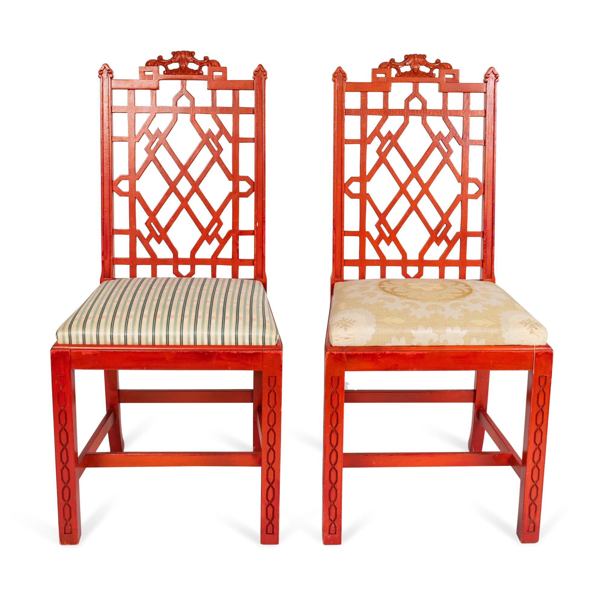 A Set of Eight Chinese Chippendale Style Red Lacquer Side Chairs — EARLY 20TH CENTURY