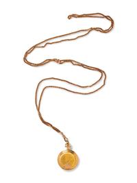 A 14 Karat Yellow Gold Hunter Case Pocket Watch with Gold Filled Longchain,