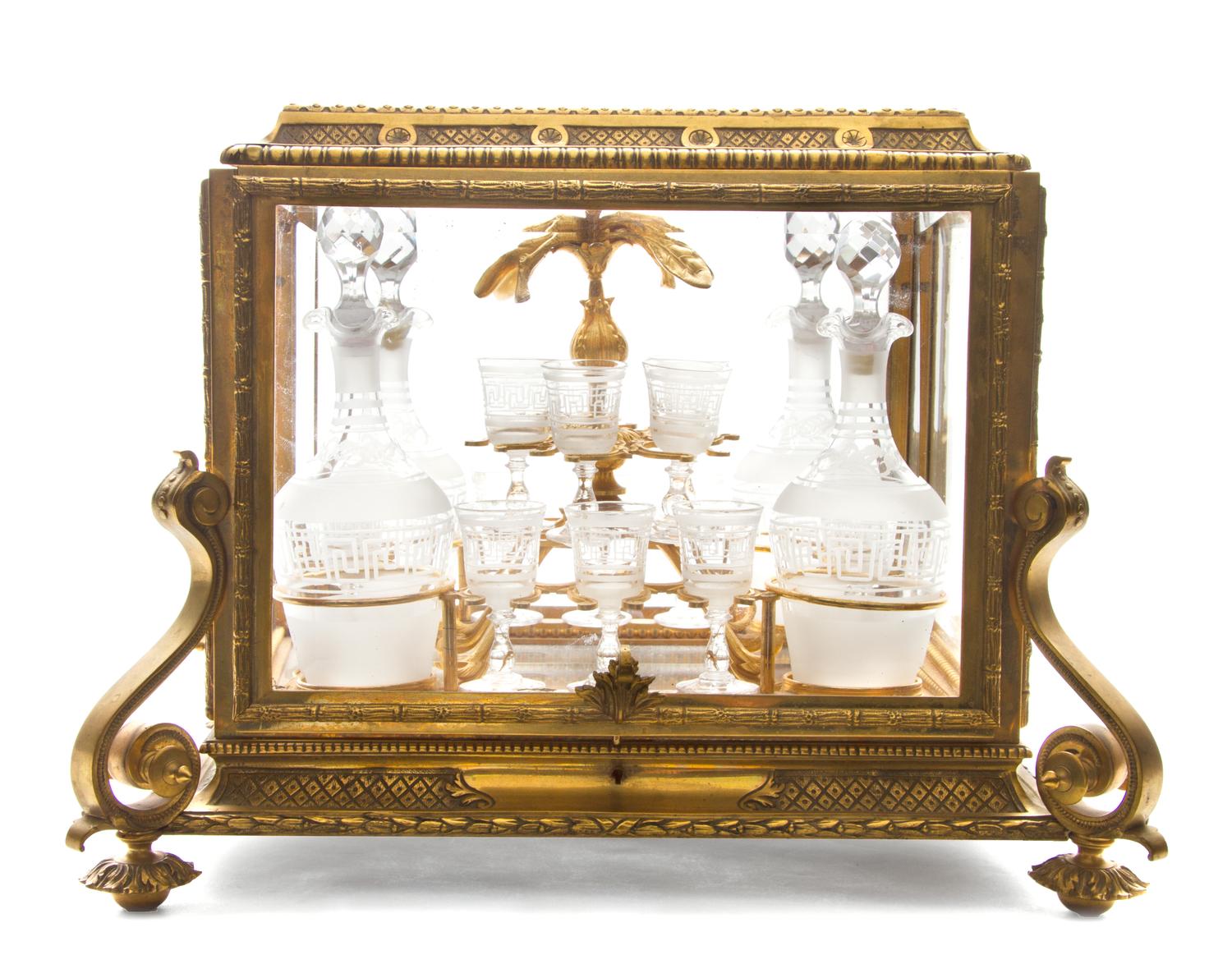 A French Gilt Bronze and Glass Cave a Liqueur Height 13 1/2 x width 17 x depth 14 1/2 inches. — LATE 19TH/EARLY 20TH CENTURY