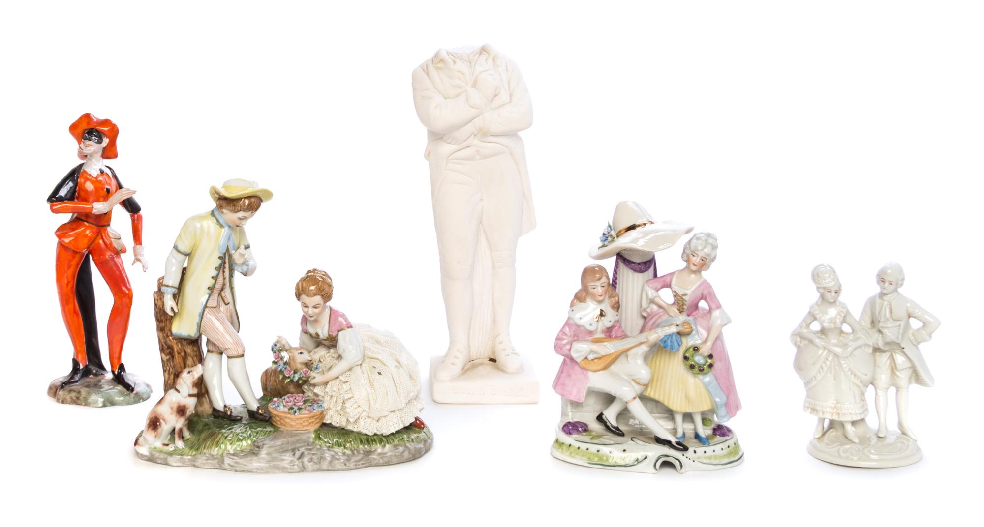 Five Porcelain Figures Height of tallest 9 1/2 inches.
