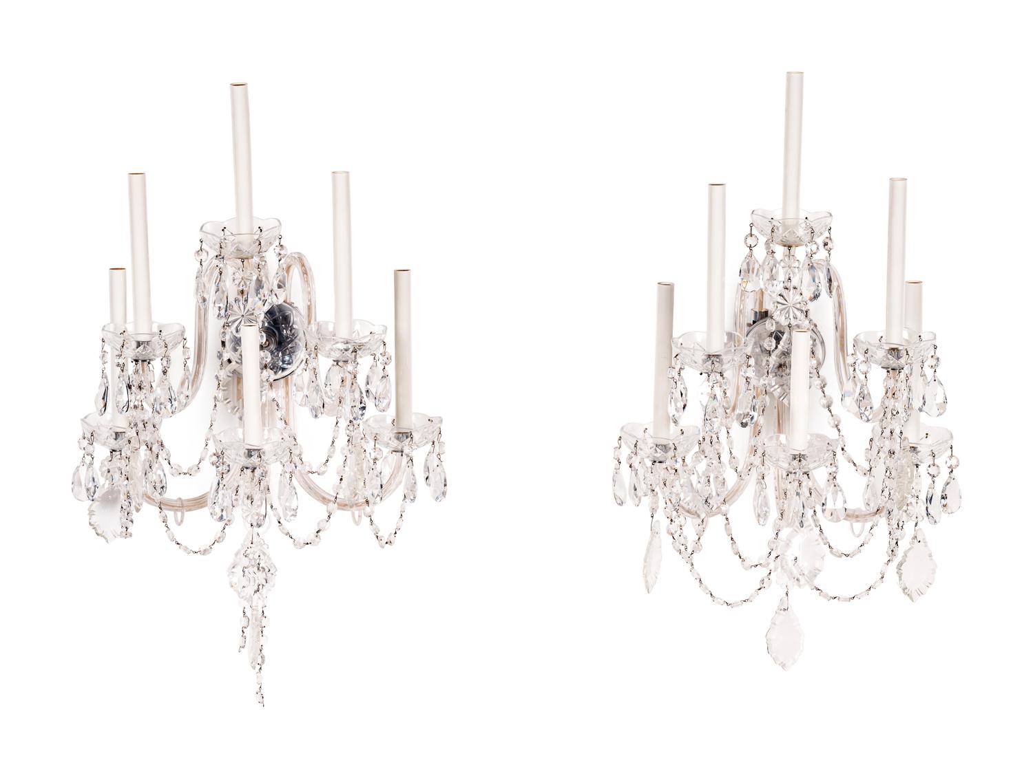 A Pair of Cut Glass Six-Light Sconces