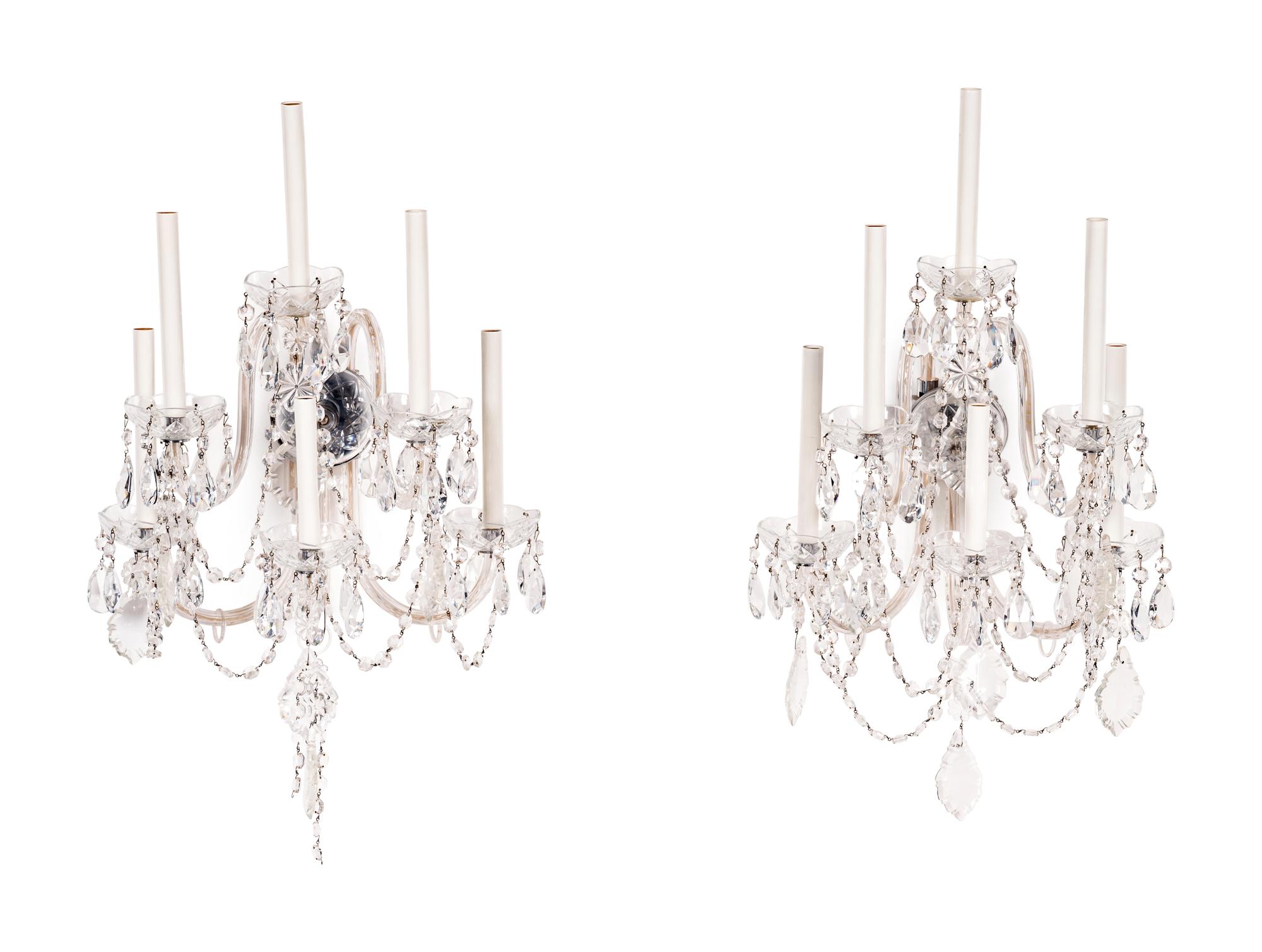 A Pair of Cut Glass Six-Light Sconces