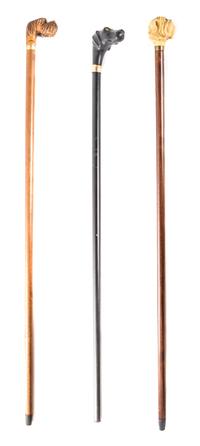 A Collection of Three Canes, Length of handle 3 x height of tallest 38 inches.
