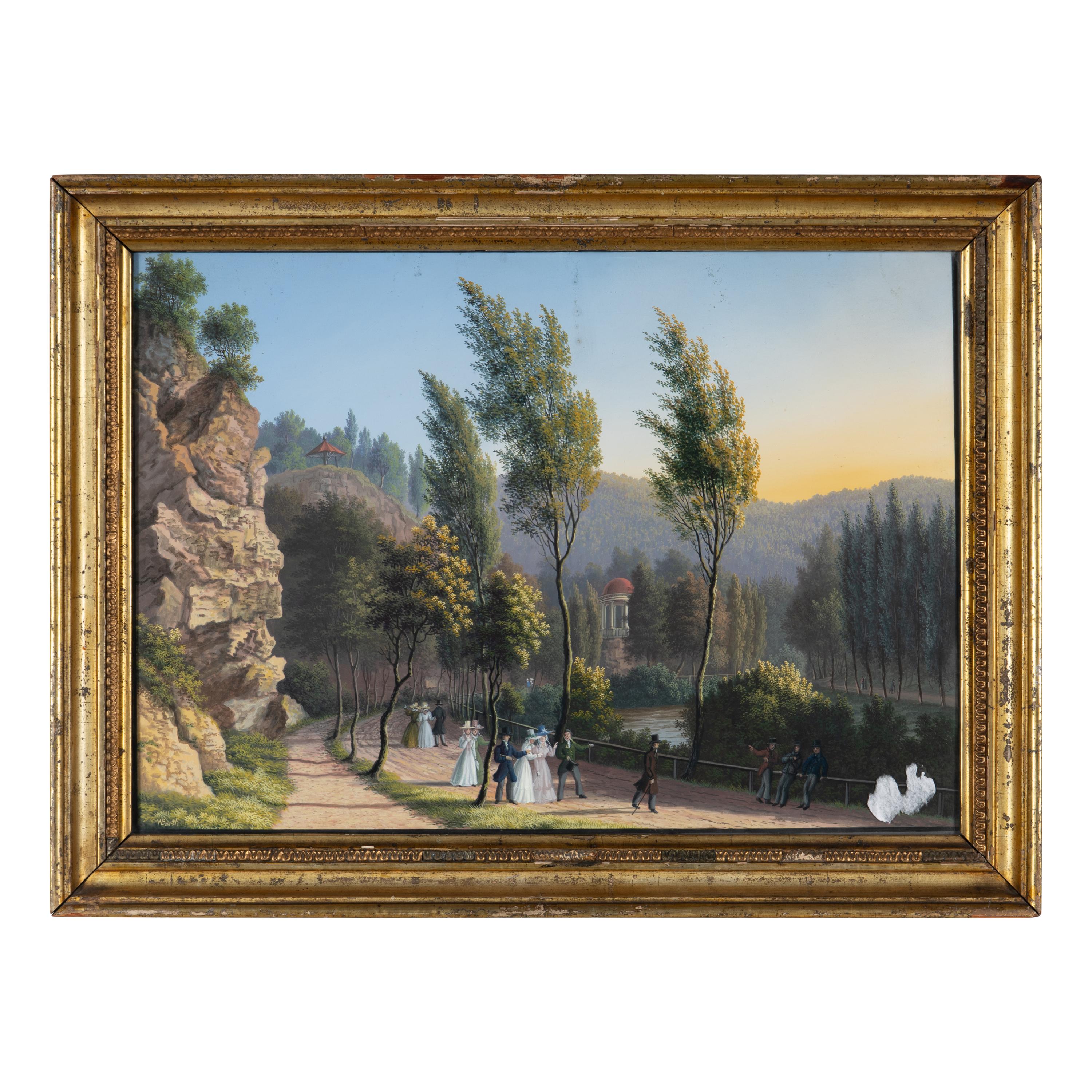 Johann Wilhelm Gottfried Barth (German, 1779 –1852) — An Elegant Promenade in Carlsbad, 1889