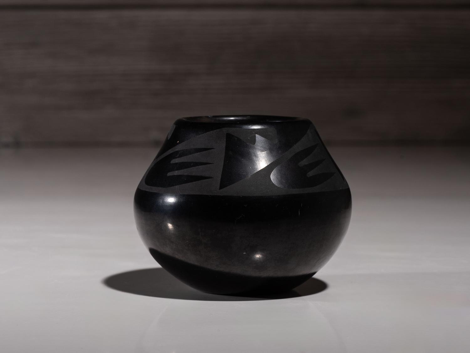 Blackware Pottery Jar, with Gunmetal Finish July 1963