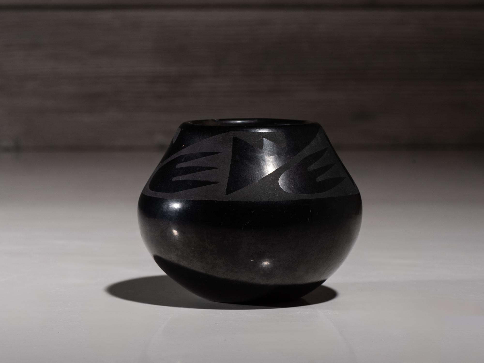 Blackware Pottery Jar, with Gunmetal Finish July 1963