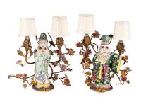 A Pair of Samson Porcelain Figures Mounted as Lamps