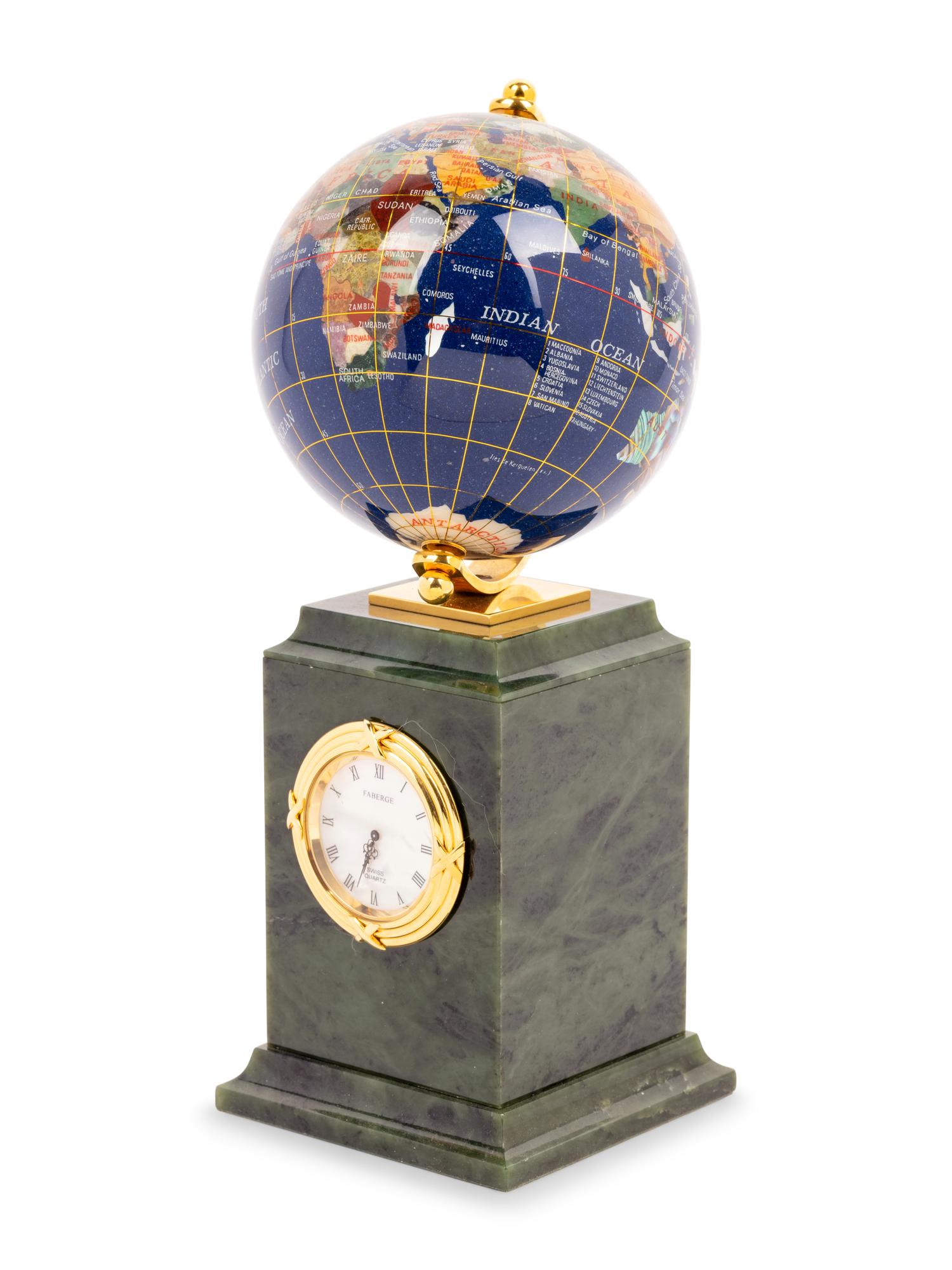 A Tatiana Fabergé Jadeite and Enamel Globe Clock