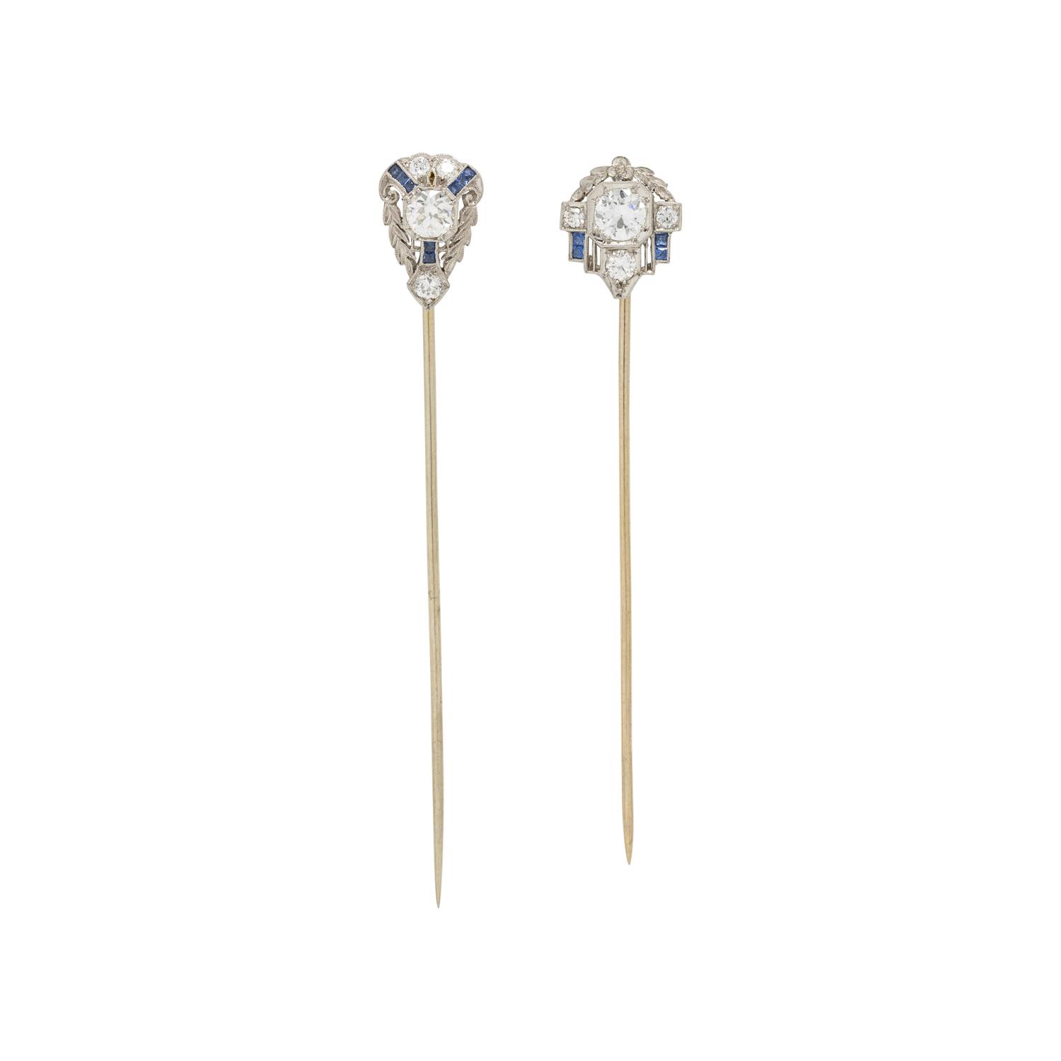 COLLECTION OF DIAMOND AND SAPPHIRE STICK PINS