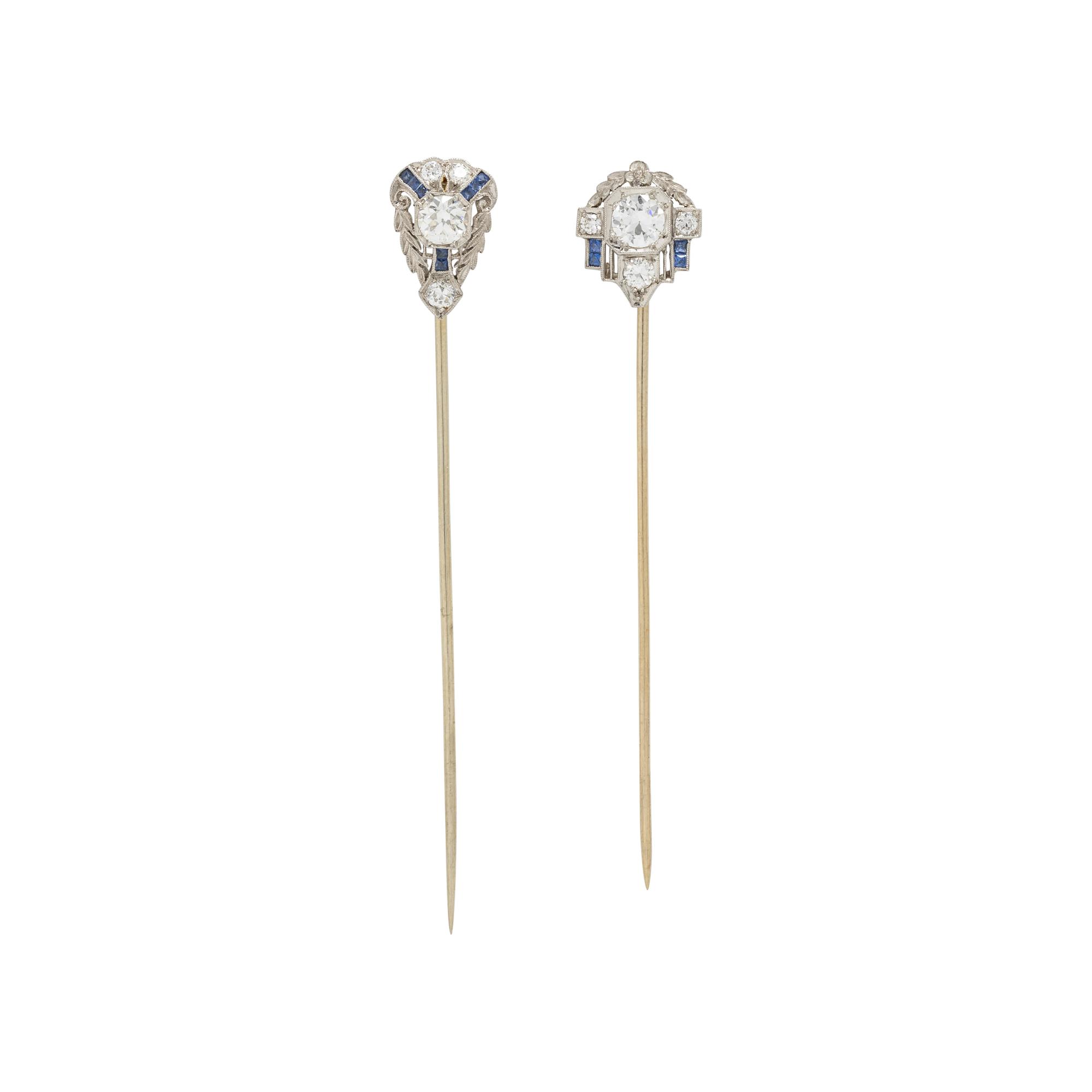 COLLECTION OF DIAMOND AND SAPPHIRE STICK PINS