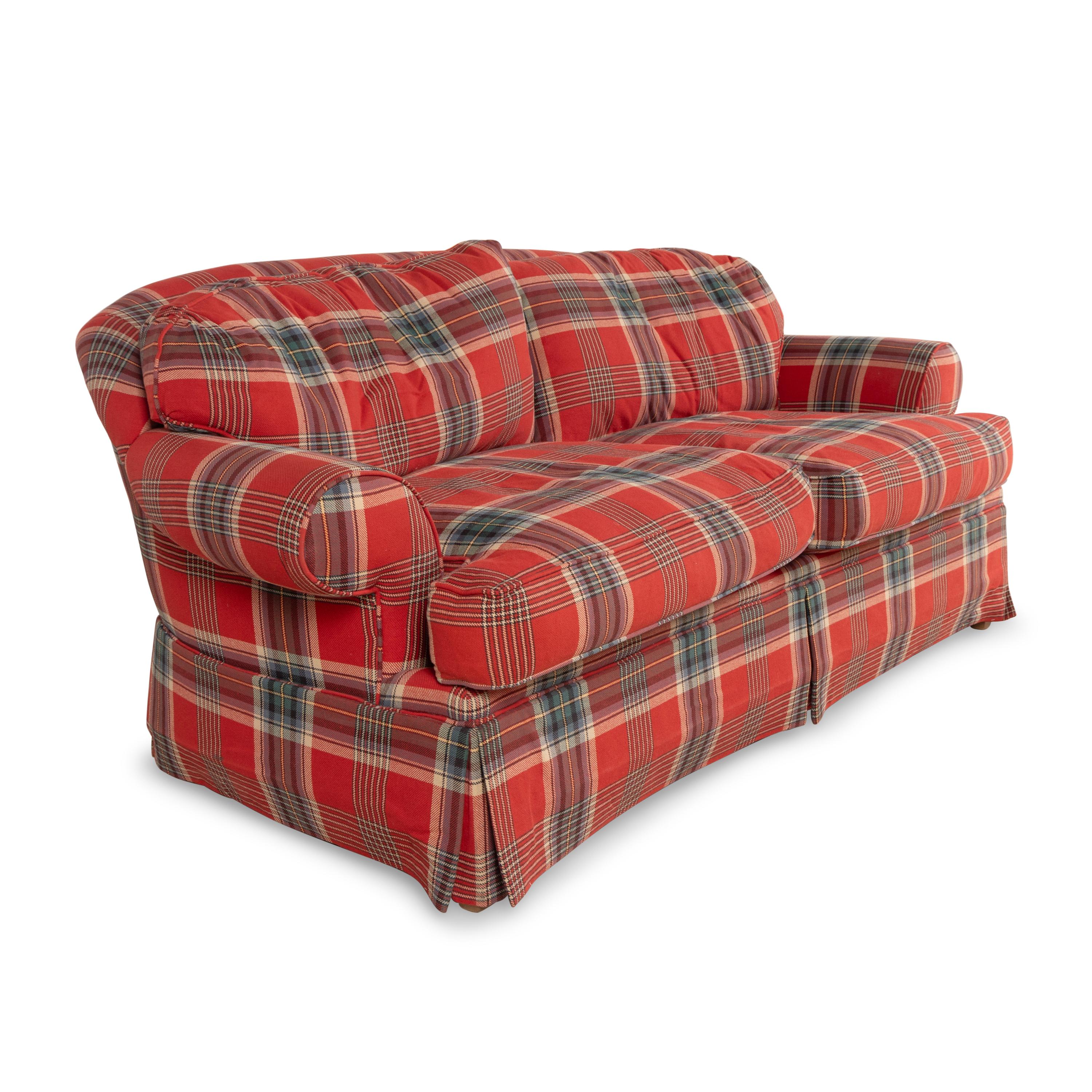 A Red Tartan Upholstered Sofa