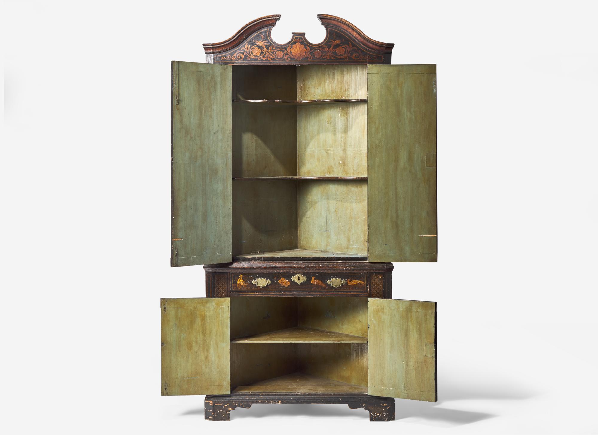 A George I Black Japanned Corner Cabinet