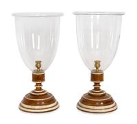 A Pair of Large Bone-Mounted Fruitwood Hurricane Candlesticks