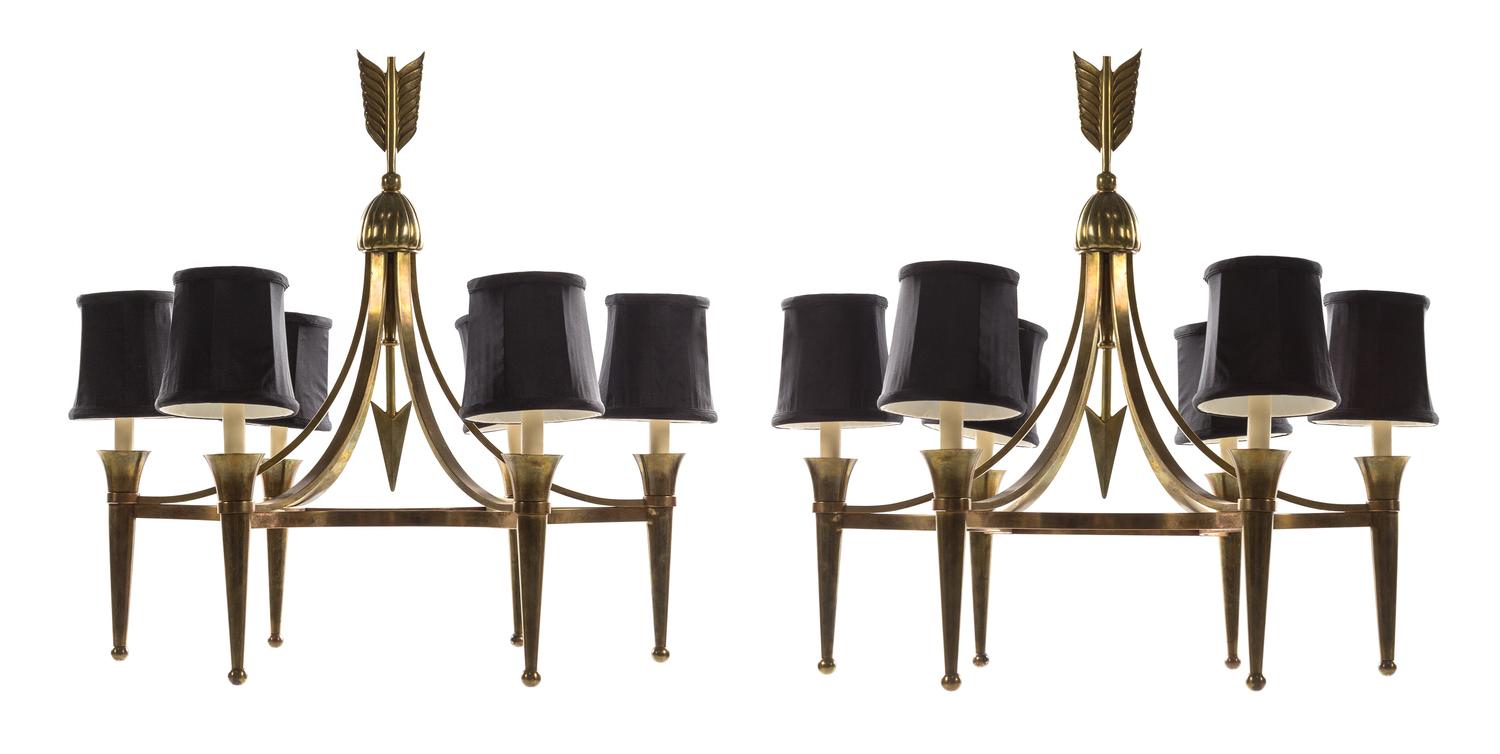 Manner of Andre Arbus, a pair of gilt bronze chandeliers