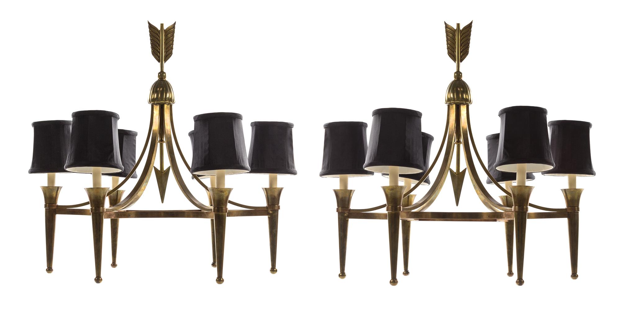 Manner of Andre Arbus, a pair of gilt bronze chandeliers