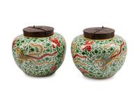A Pair of Chinese Iron-Mounted Porcelain Jars