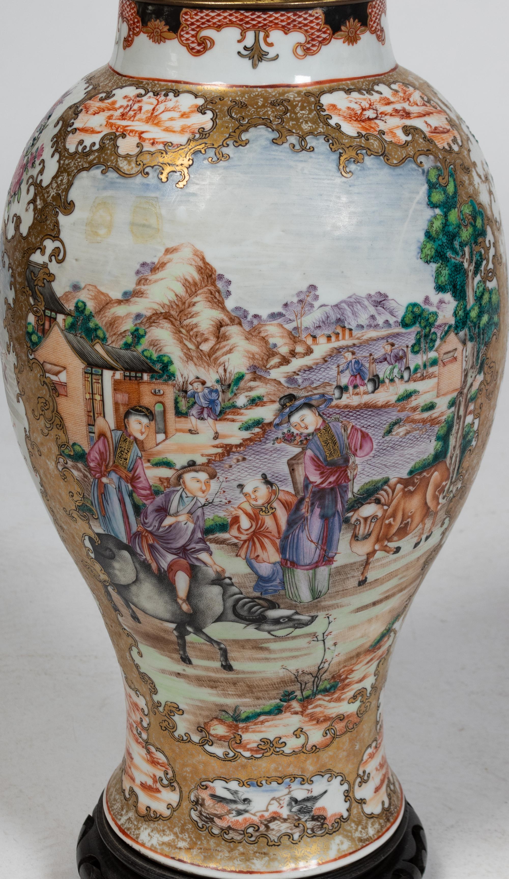 Two Similar Chinese Famille Rose Porcelain Vases Mounted as Lamps