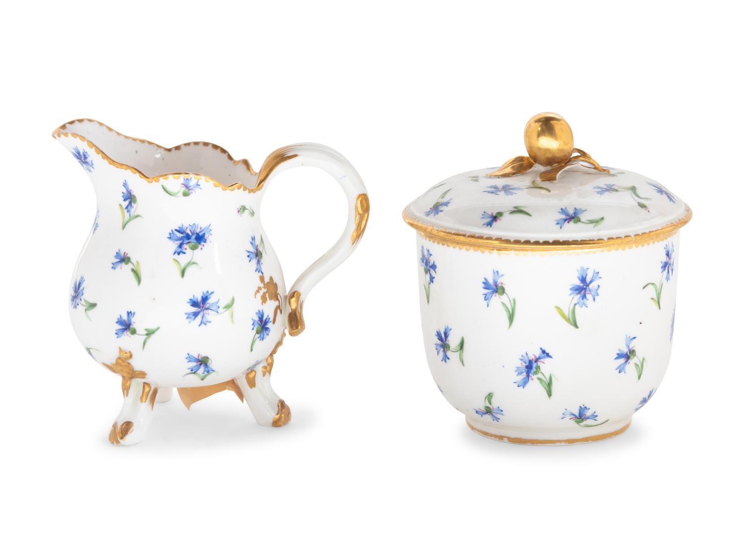 A Sevres Porcelain Creamer and Sugar