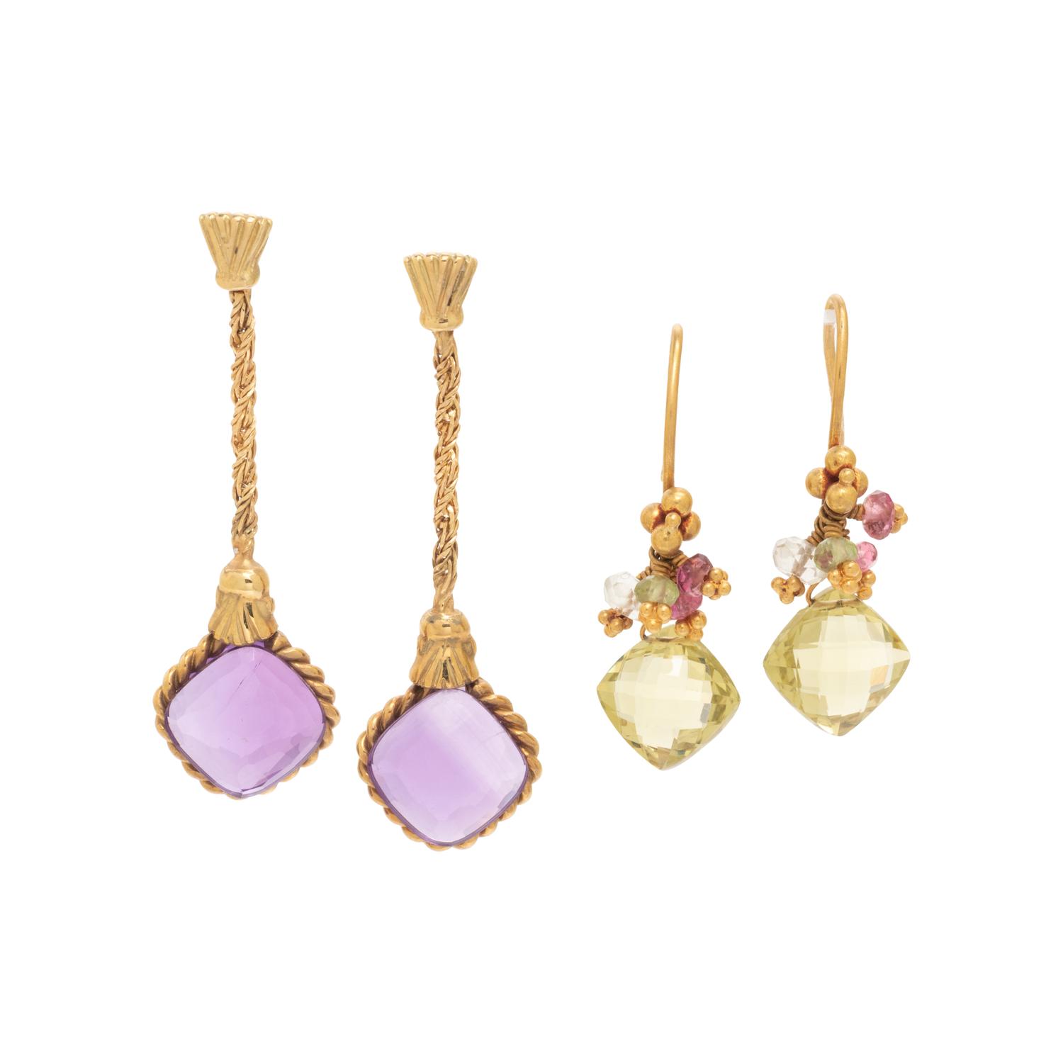 COLLECTION OF YELLOW GOLD AND GEMSTONE EARRINGS