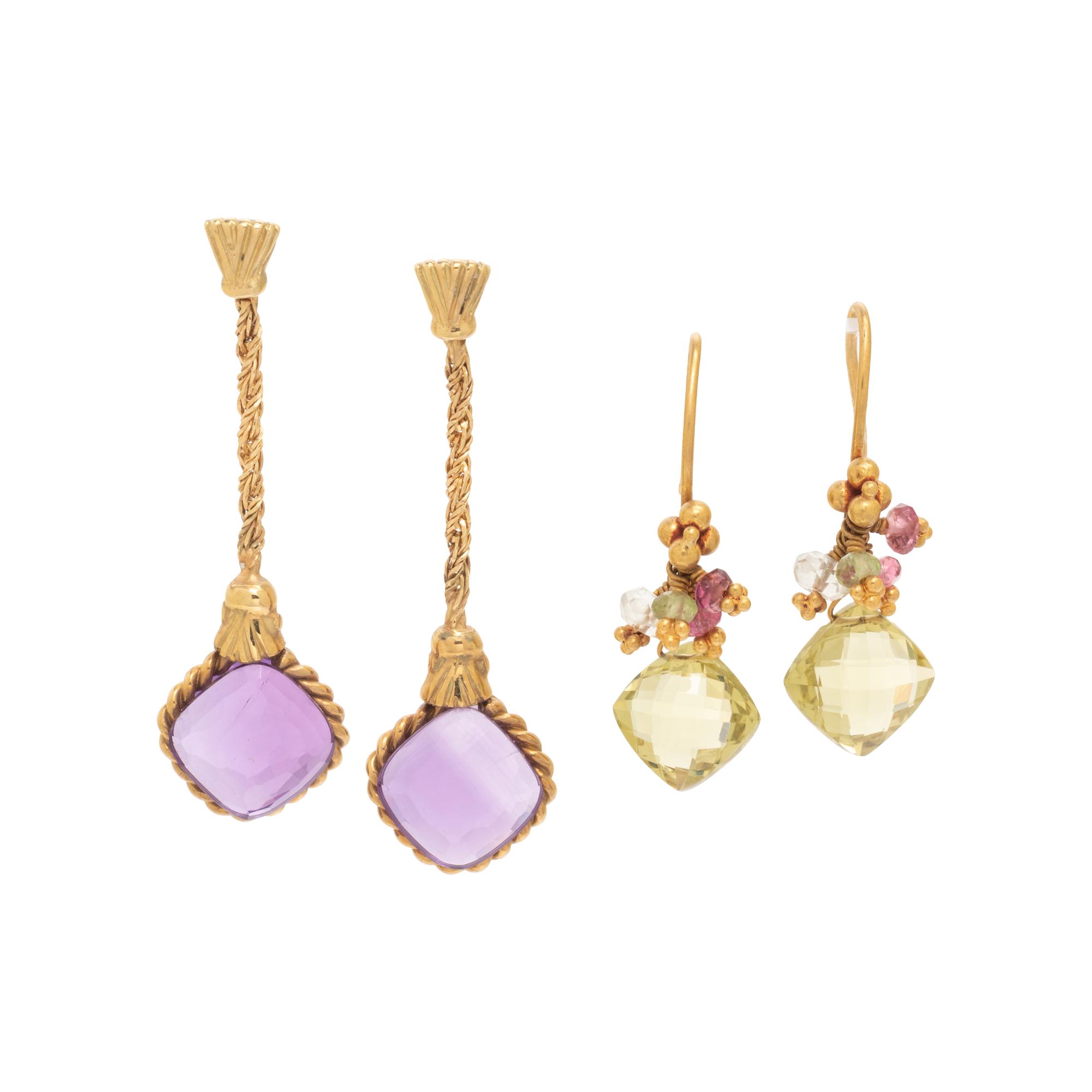COLLECTION OF YELLOW GOLD AND GEMSTONE EARRINGS