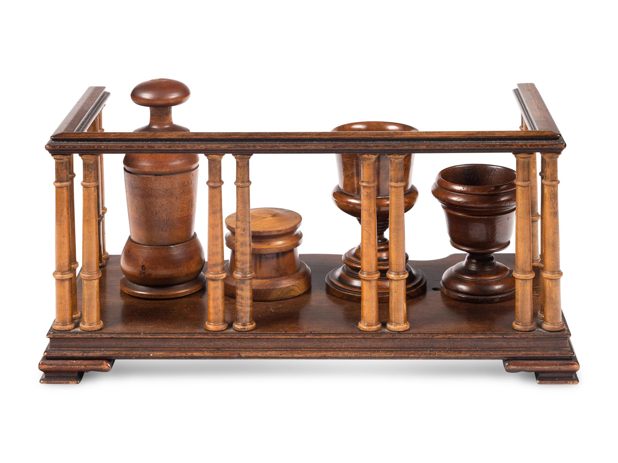 A Group of English Treenware Articles and a Walnut Book Rack