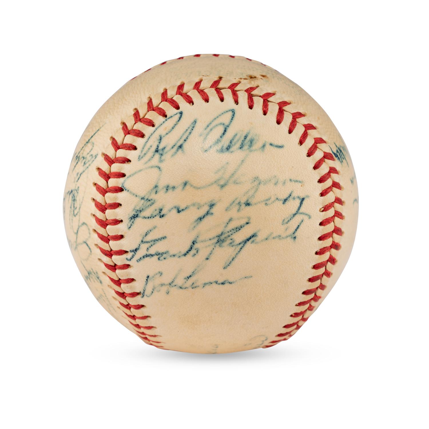 A 1949 Cleveland Indians Team Signed Autograph Baseball Featuring Multiple Hall of Famers (PSA Letter of Authenticity),