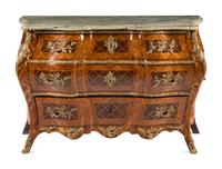 A Swedish Rococo Gilt Bronze Mounted Parquetry Marble-Top Commode