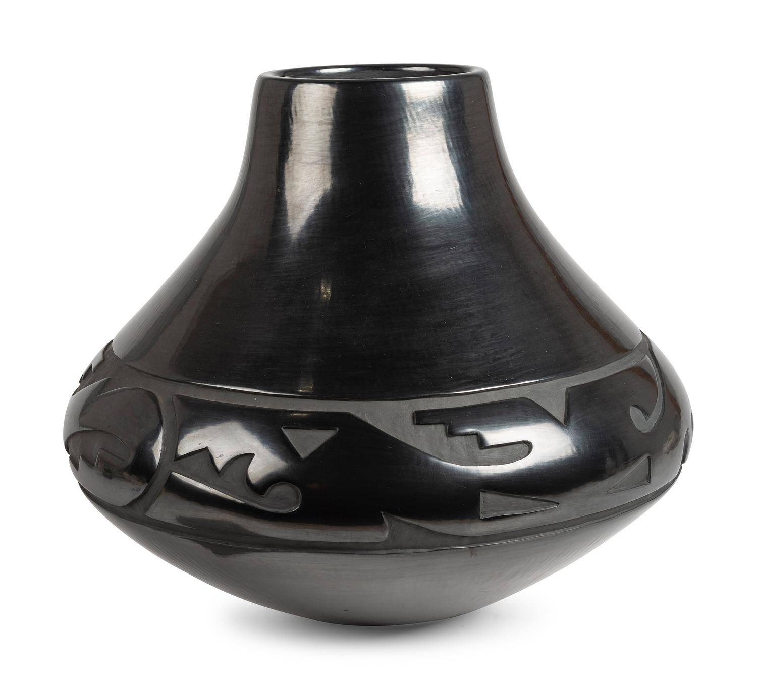 Carved Blackware Pottery Jar