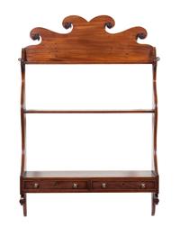 An English Mahogany Hanging Wall Shelf Height 41 inches.