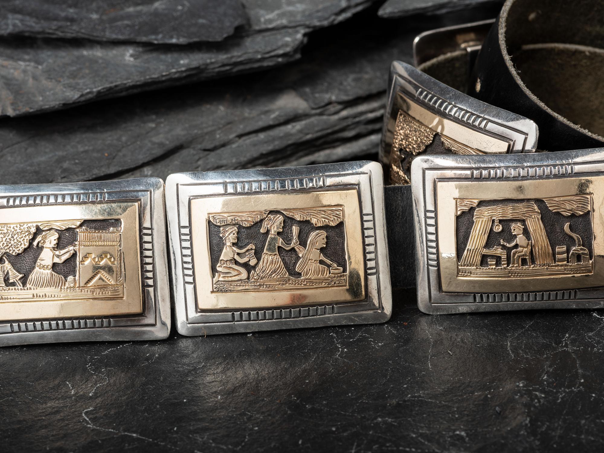 Navajo Sterling Silver and 14K Story Teller Concha Belt