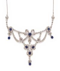 WHITE GOLD, DIAMOND AND SAPPHIRE GARLAND NECKLACE