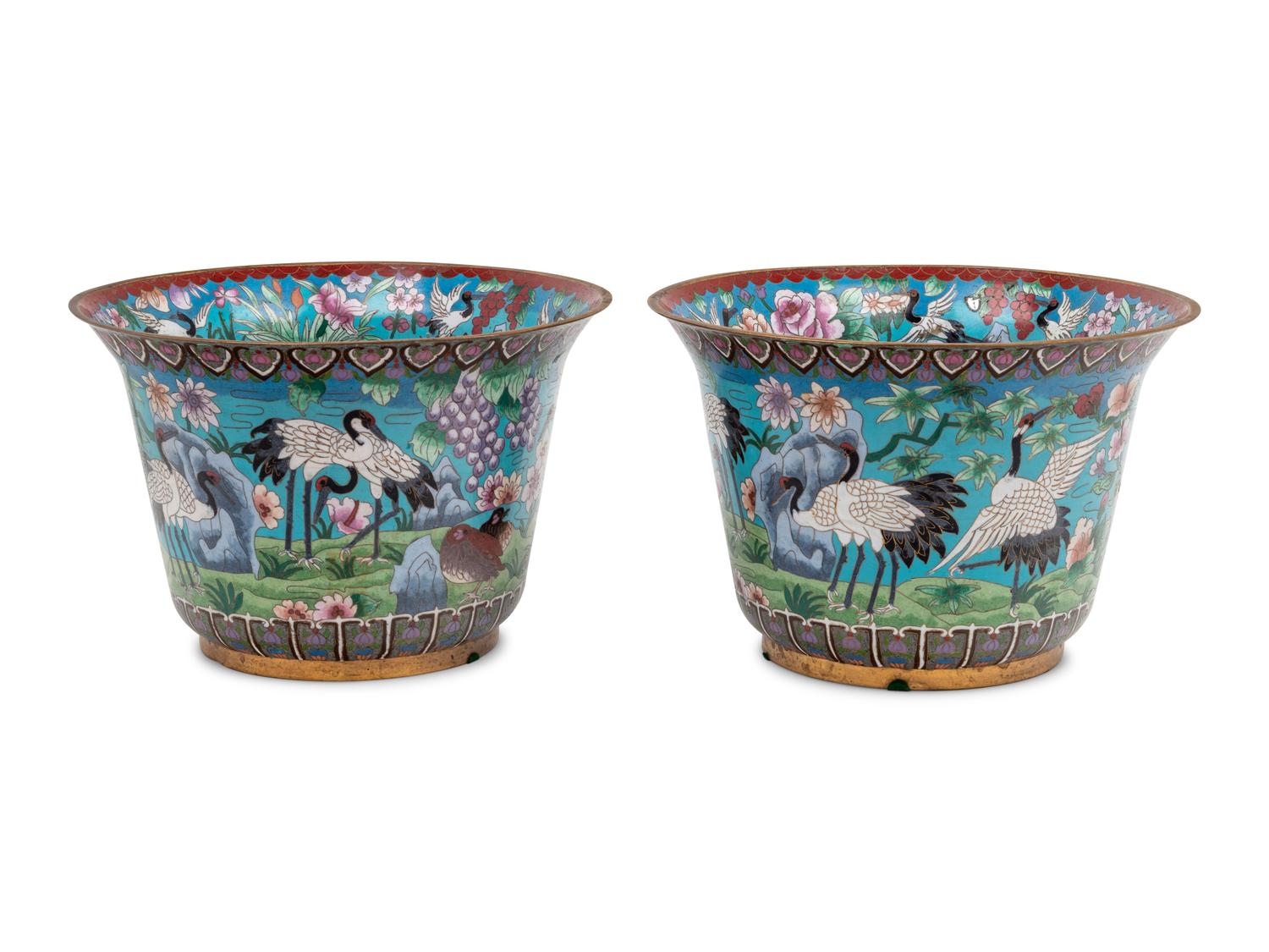 A Pair of Japanese Cloisonné Jardinières