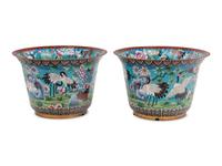 A Pair of Japanese Cloisonné Jardinières