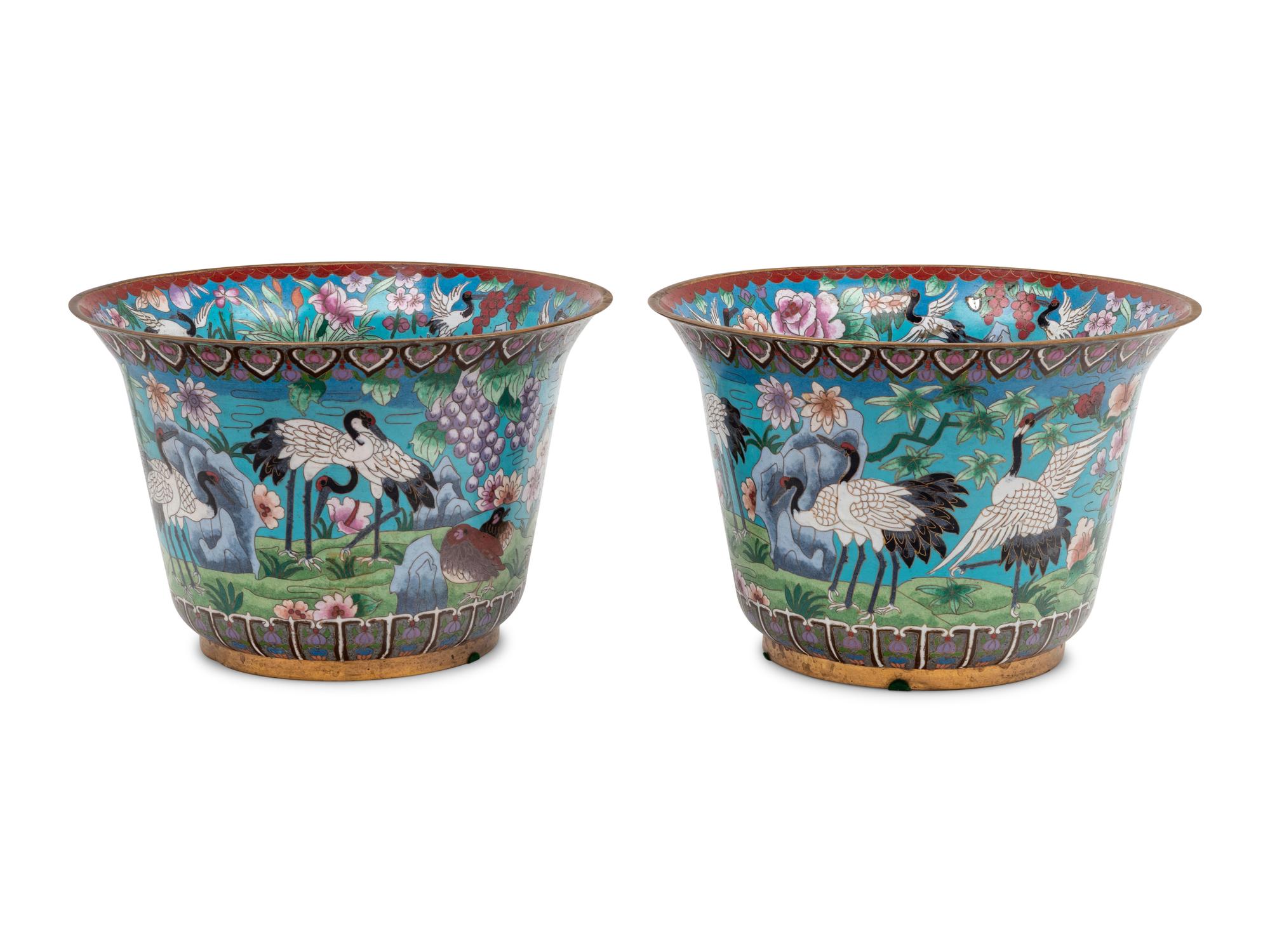 A Pair of Japanese Cloisonné Jardinières