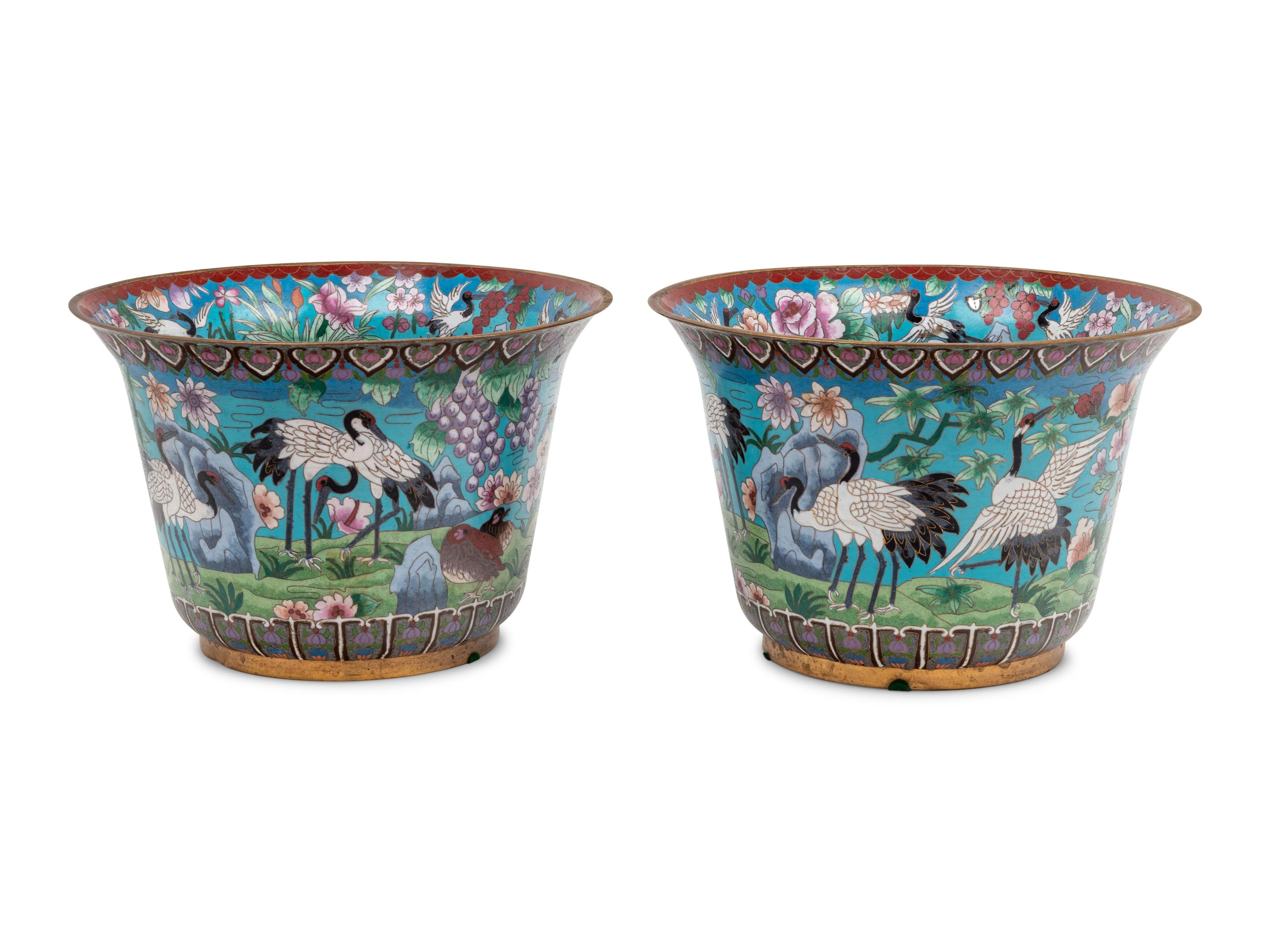 A Pair of Japanese Cloisonné Jardinières