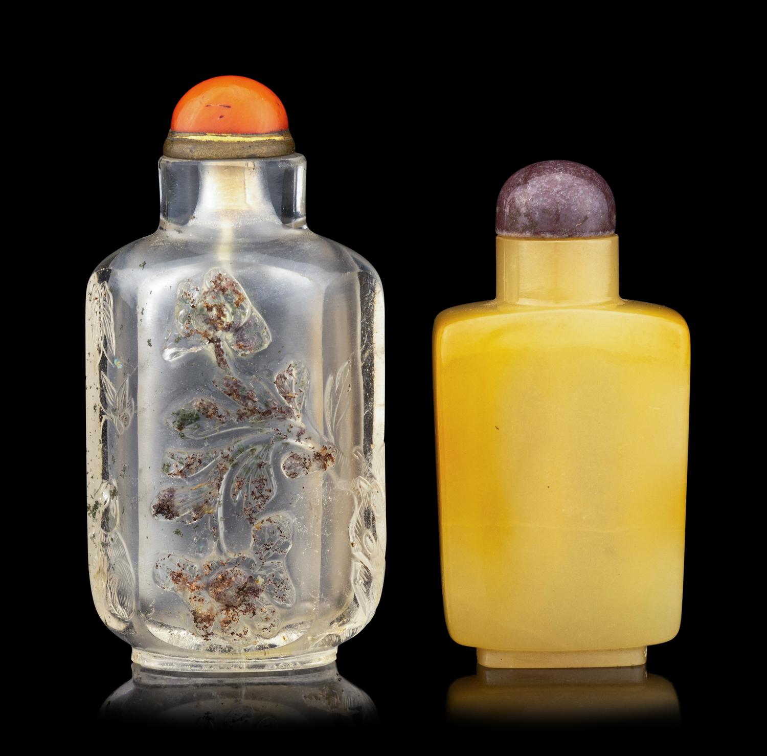 Two Carved Precious Stone Snuff Bottles