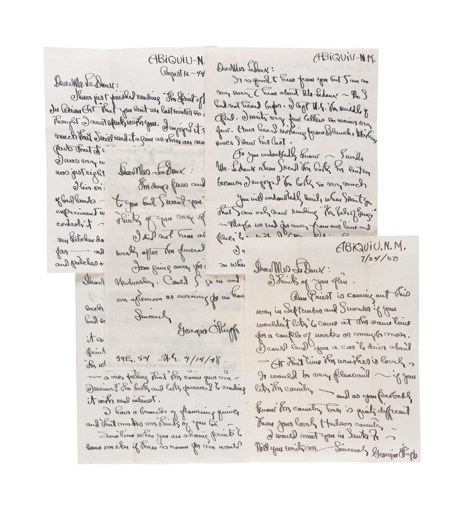 O'KEEFFE, Georgia (1887-1986). A group of 9 letters to Jean Ledoux, 1944-1951.
