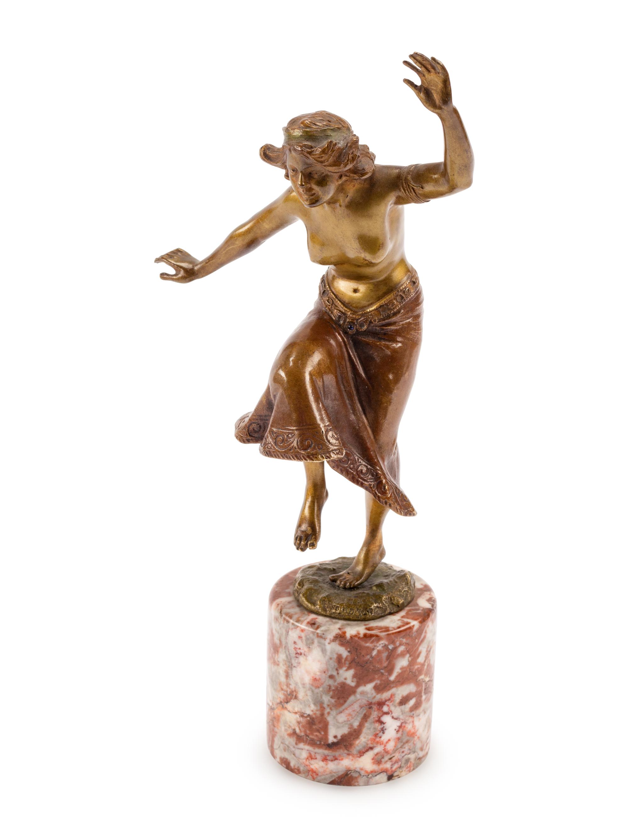 An Austrian Gilt Bronze Figure of a Dancer on a Marble Base