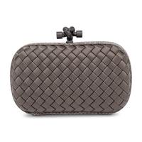 Bottega Veneta, Knot Clutch in Intrecciato Grey Satin & Snakeskin