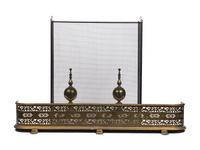 An English Brass Fireplace Fender and Pair of Andirons