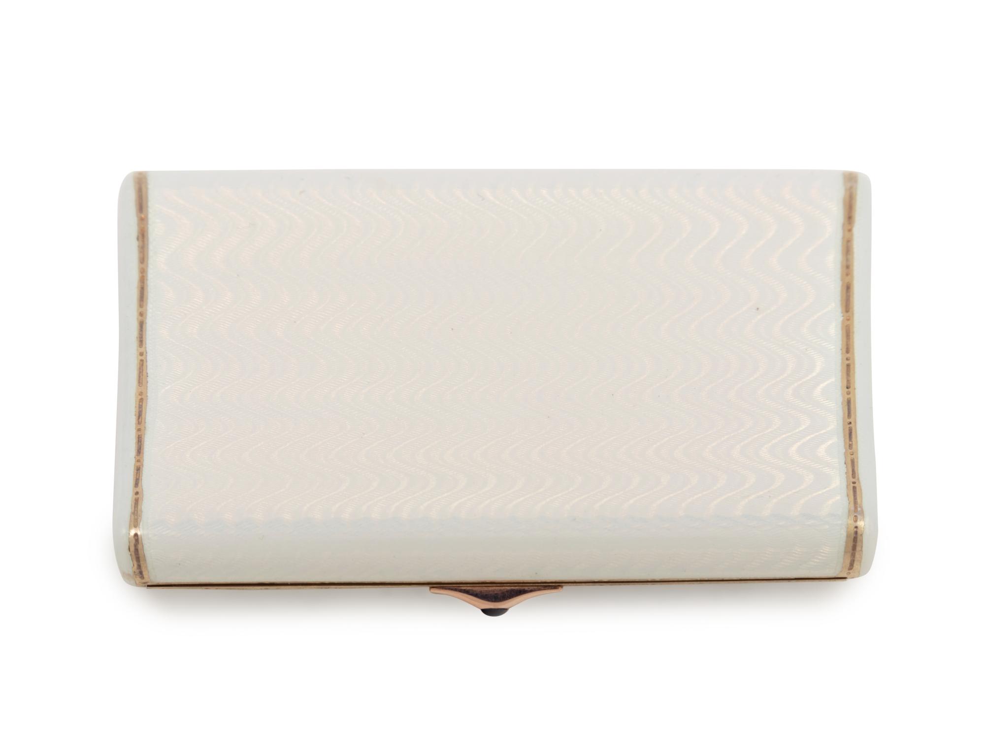 A Russian Guilloché Enamel Silver, Gold and Diamond Mounted Cigarette Case