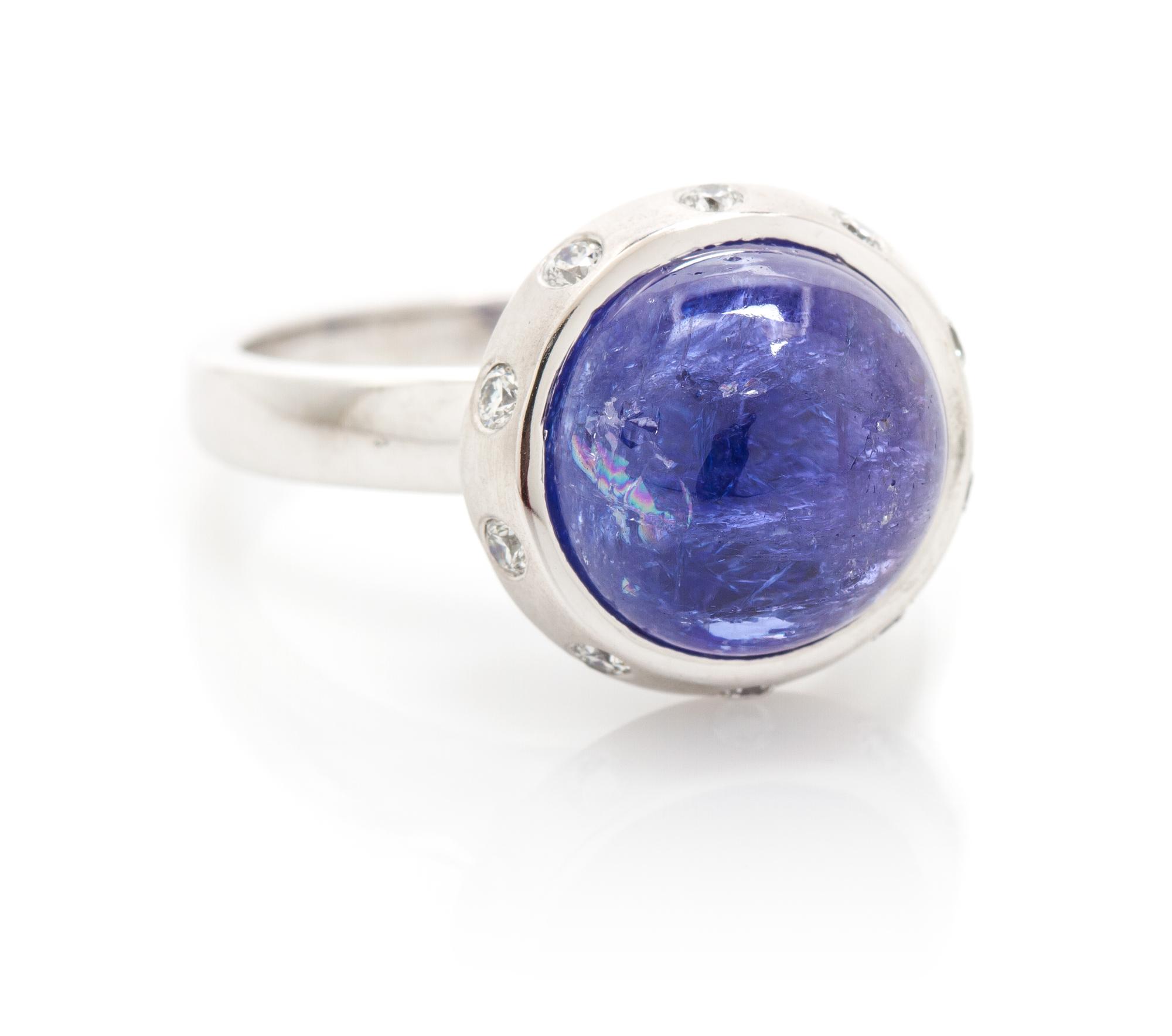 A 14 Karat White Gold, Tanzanite and Diamond Ring, 4.20 dwts.