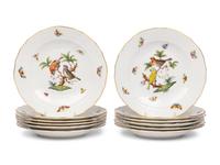 A Set of Twelve Herend Rothschild Bird Porcelain Dessert Plates