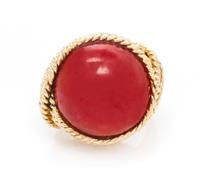 A 14 Karat Yellow Gold and Coral Ring, 11.90 dwts.