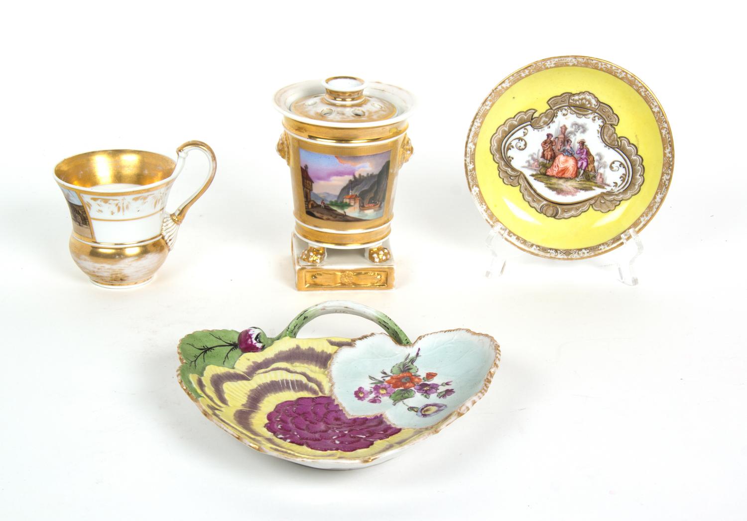 Four Pieces of Miscellaneous German Porcelain Height of tallest 5 3/4 inches. — 19TH CENTURY