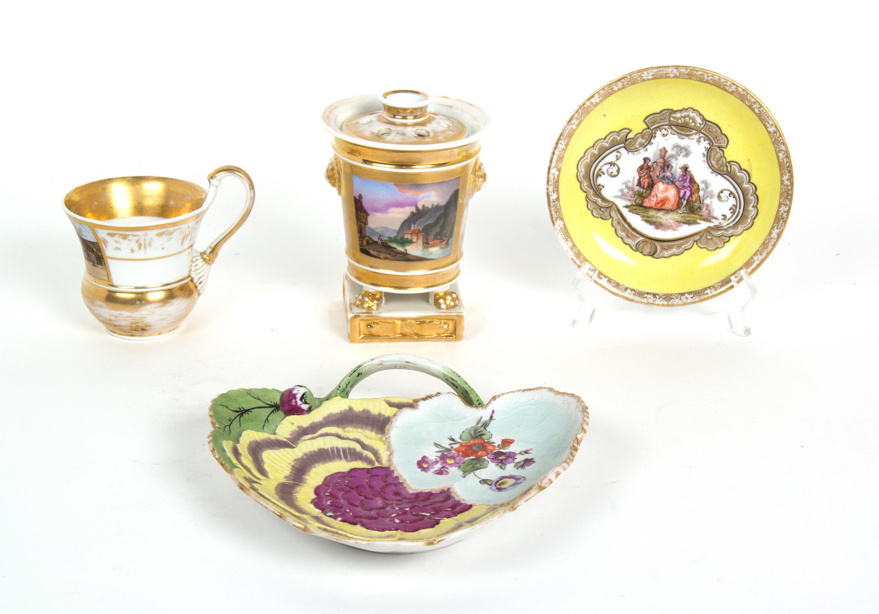 Four Pieces of Miscellaneous German Porcelain Height of tallest 5 3/4 inches. — 19TH CENTURY