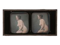 [EARLY PHOTOGRAPHY]. Hand-tinted stereodaguerreotype featuring a nude woman.