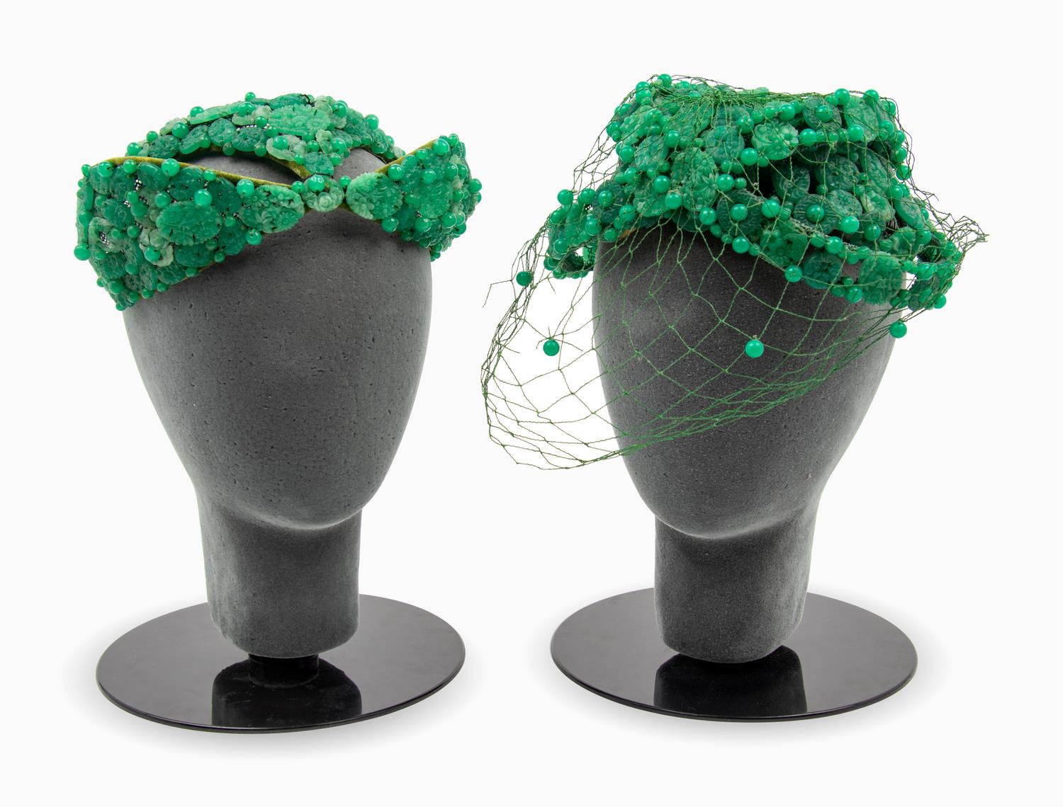 Two Bes-Ben Green Peking Glass Hats,