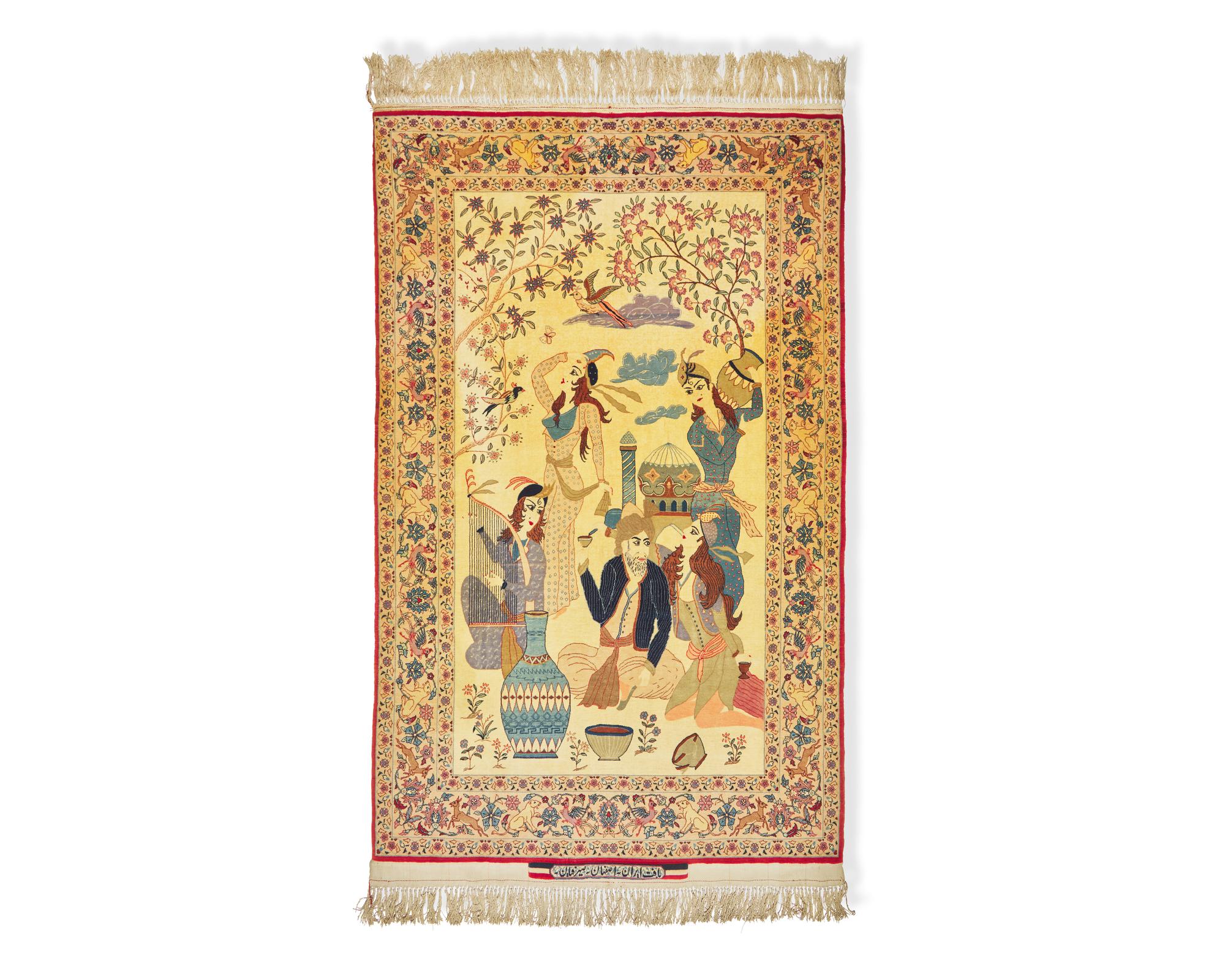An Isphahan silk warp pictorial rug, Persia, 20th century