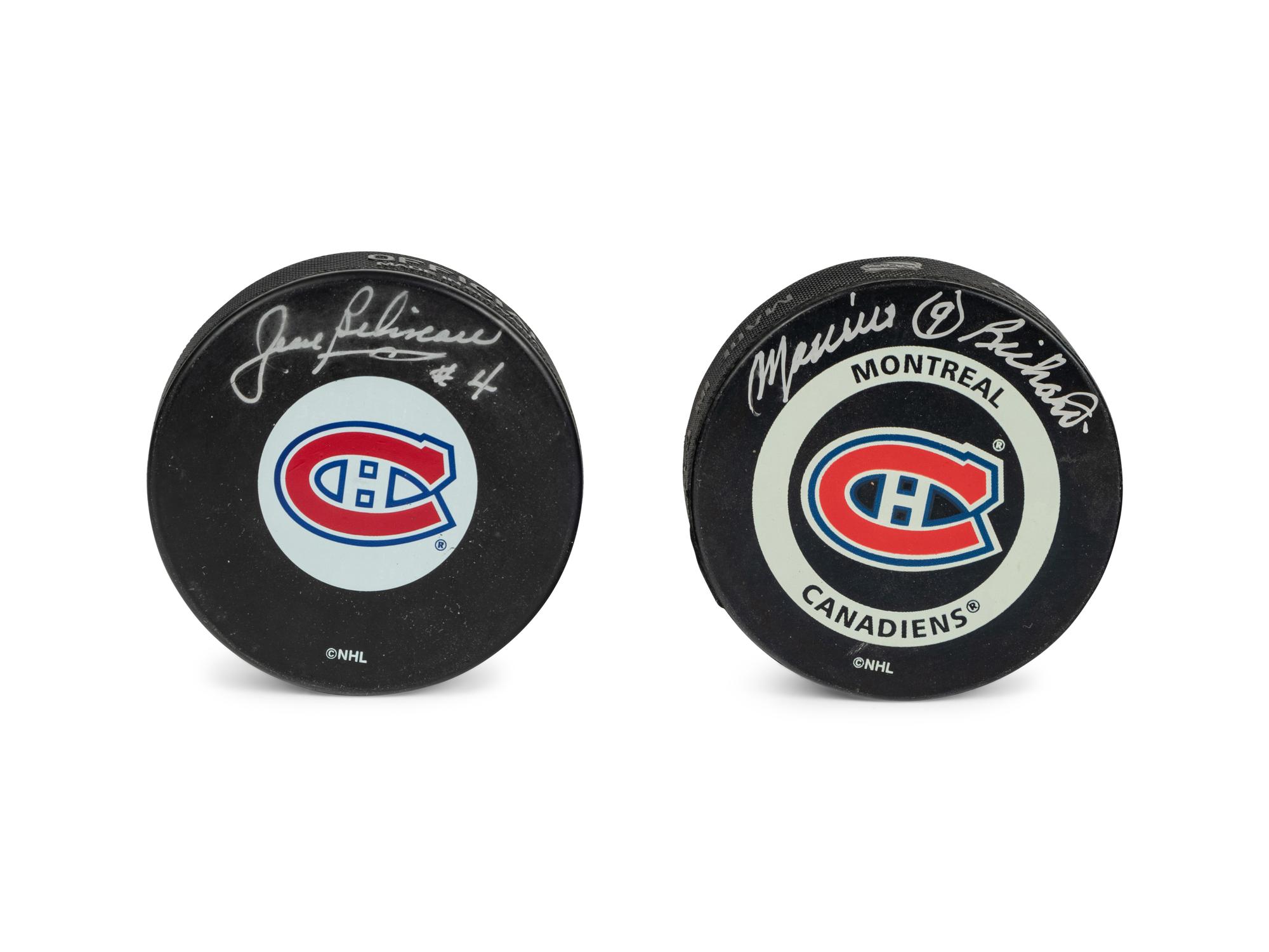 A Group of Maurice Richard and Jean Béliveau Montreal Canadiens Signed Autograph Hockey Pucks (Beckett Authentication Services BAS Certified)